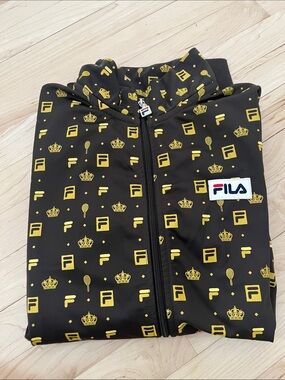 Fila Men brown light jacket with Yellow All-Over Logo Print